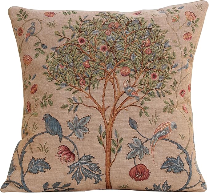 Charlotte Home Furnishings Decorative Tapestry Pillow Cover 19x19 in, Beige Kelmscott Couch Throw Pillow Cover, French Country Square Cushion Cases for Bed Room Home Decor, Soft Cotton Jacquard Woven-Ruum Studio Home