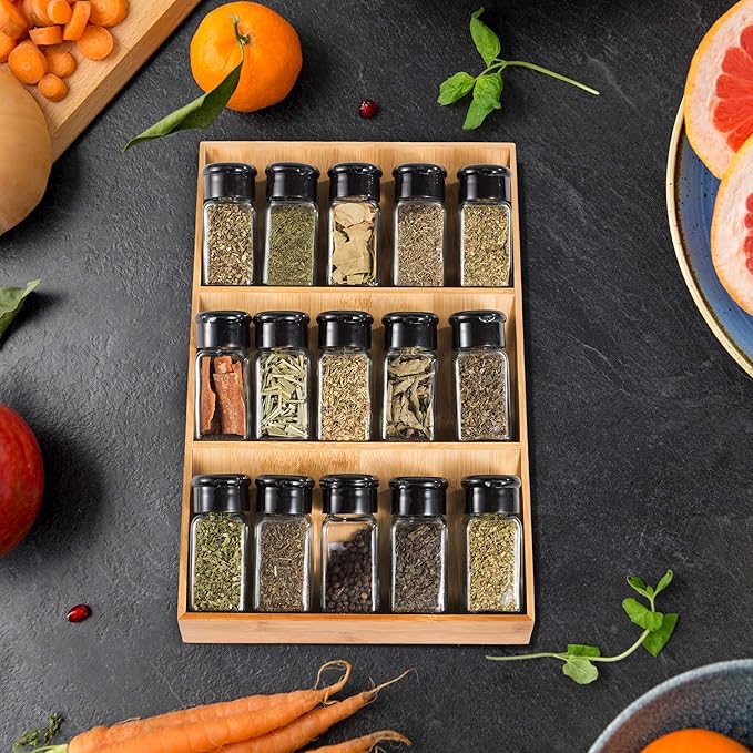 Bamboo Spice Rack Organizer for Drawer 3 Tier Bamboo Spice Tray Cabinet for Kitchen Storage and Organizer (Pre-Measure Your Drawer)(1 Pack, Drawer)-Ruum Studio Home