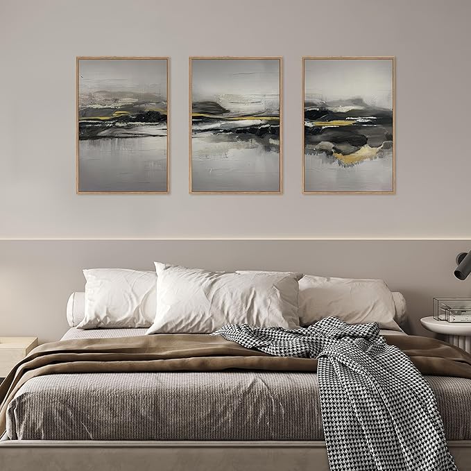Modern Abstract Framed Canvas Wall Art Set, Neutral Minimalist Wall Decor, Modern Abstract Wall Painting, Minimalist Artworks for Living Room, Bedroom, Dining Room, Office - 16"x24"x3-Ruum Studio Home