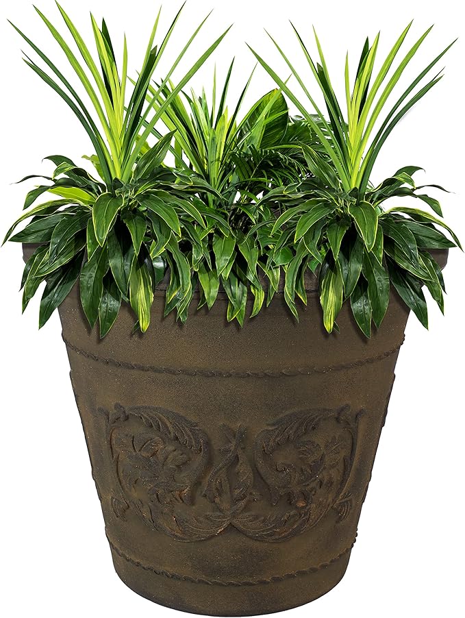 Sunnydaze 19.5-Inch Arabella Large Plant Pot - Polyresin Round Outdoor Planter with Drillable Drainage Holes - Sable-Ruum Studio Home