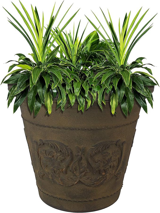 Sunnydaze 19.5-Inch Arabella Large Plant Pot - Polyresin Round Outdoor Planter with Drillable Drainage Holes - Sable-Ruum Studio Home
