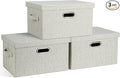 Medium 15" 21 Quart Collapsible Stackable Storage Bins with Lids, 3 Packs Beige Foldable Fabric Closet Boxes Heavy-duty Linen Cube Baskets Container for Bedroom Office (15 x 11 x 8)-Ruum Studio Home