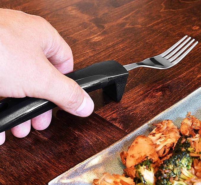 Adaptive Eating Utensils by Celley for Elderly, Handicapped | 4pc Easy Grip Silverware Stainless Steel Knife, Fork, 2 Spoons – (Black)-Ruum Studio Home