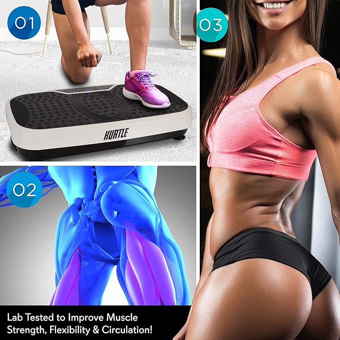 Hurtle Fitness Vibration Platform Machine - Home Gym Whole Body Shaker Exercise Machine Workout Trainer Fast Weight Loss w/Resistance Bands Easy Carry Wheel Remote Adjustable Speed-Ruum Studio Home