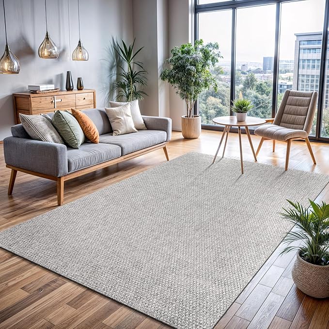 CAMILSON Easy Jute Rug 6x9, Indoor Outdoor Gray Color Farmhouse Area Rugs for Living Room Patio and Kitchen Rug, Solid Boho Woven Design, Easy-Cleaning, Washable Outside Carpet Alfombras (6 x 9)-Ruum Studio Home