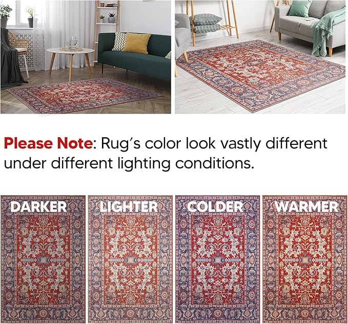 Keen Home Design 6x9 Rug - Machine Washable Area Rug with Non-Slip Backing, Ideal for Living Room, Dining Room, Bedroom - Vintage, Easy Clean, Durable, Low Pile Rug - (6' x 9')-Ruum Studio Home