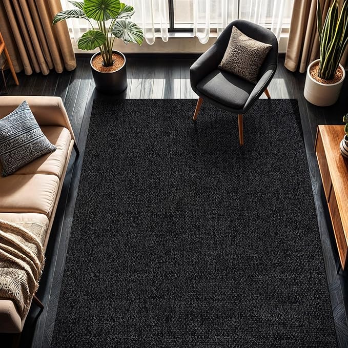 CAMILSON Easy Jute Rug 6x9, Indoor Outdoor Dark Gray Black Farmhouse Area Rugs for Living Room Patio and Kitchen Rug, Solid Boho Woven Design, Easy-Cleaning, Washable Outside Carpet Alfombras (6 x 9)-Ruum Studio Home