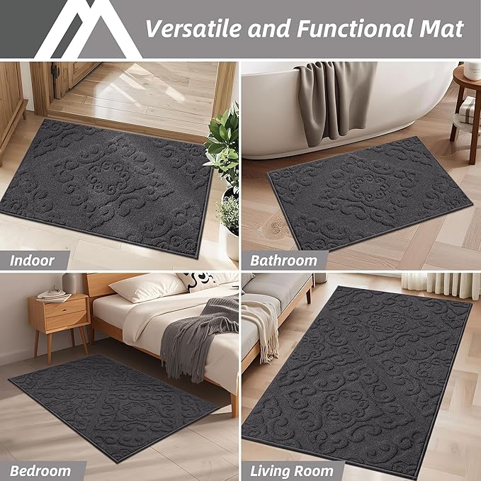 COSY HOMEER-Door-Mat-Non-Slip-Entryway-Rug 20”x32” Absorbent Welcome Mats Washable Dirt Trapper Door Mat Entrance Floor Mats for Front Back Doormats and Wet Shoes,Dark Grey-Ruum Studio Home