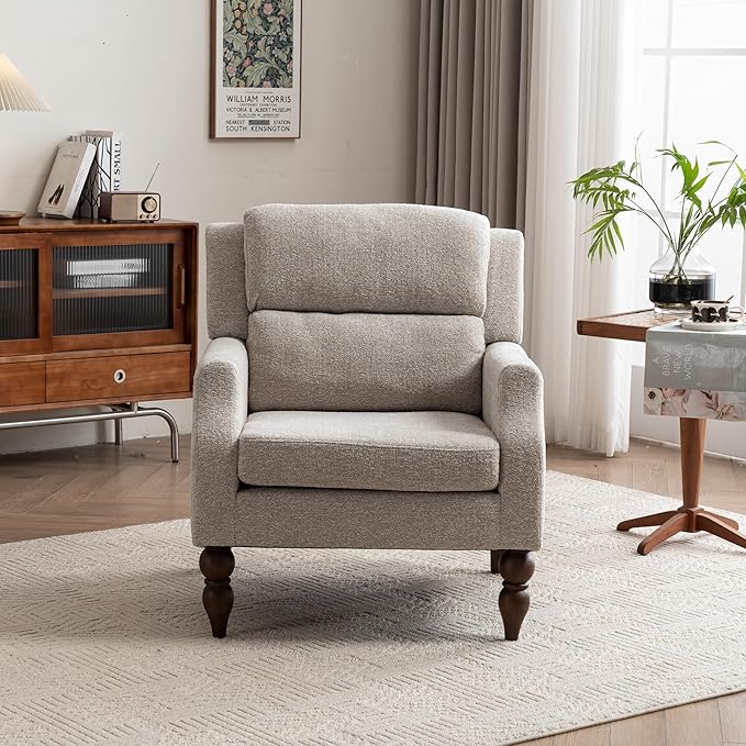 Kidol & Shellder Oatmeal Oversized Accent Chair for Living Room Mid Century Modern Reading Chair with Back Wide Upholstered Comfy Single Sofa Chair Bedroom Lounge Side Corner Boucle Fabric Armchair-Ruum Studio Home