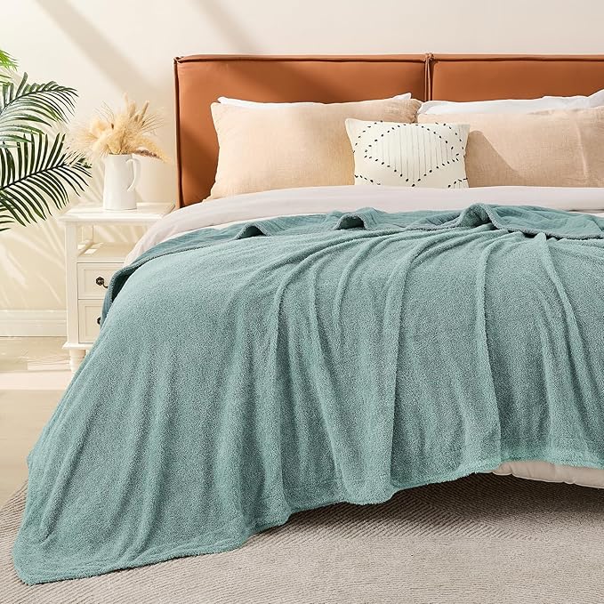 EMME Muslin and Fleece Queen Blanket Reversible - 80"*90" Teal Soft Warm Throw Blankets for Couch Bed Picnic Travel Bed-Ruum Studio Home