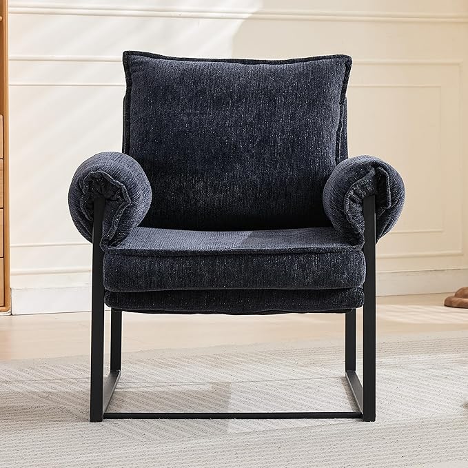 YISHENG Accent Chair with 6-Angle Adjustable Backrest, Chenille Fabric Living Room Chair Upholstered Lounge Chair, Modern Chair Cozy Reclining Chair for Reading Room, 1PC Dark Blue-Ruum Studio Home