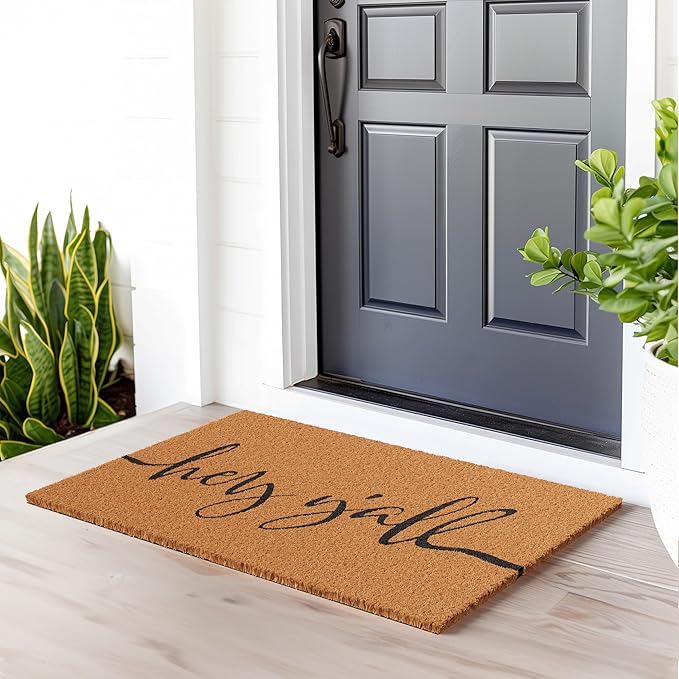 Barnyard Designs Natural Coco Coir Heavy Duty Backing Doormat - Large Cute Non-Slip Front Door Welcome Mat for Outside Entrance or Porch Entry, Brown (24x36, Y'all)-Ruum Studio Home