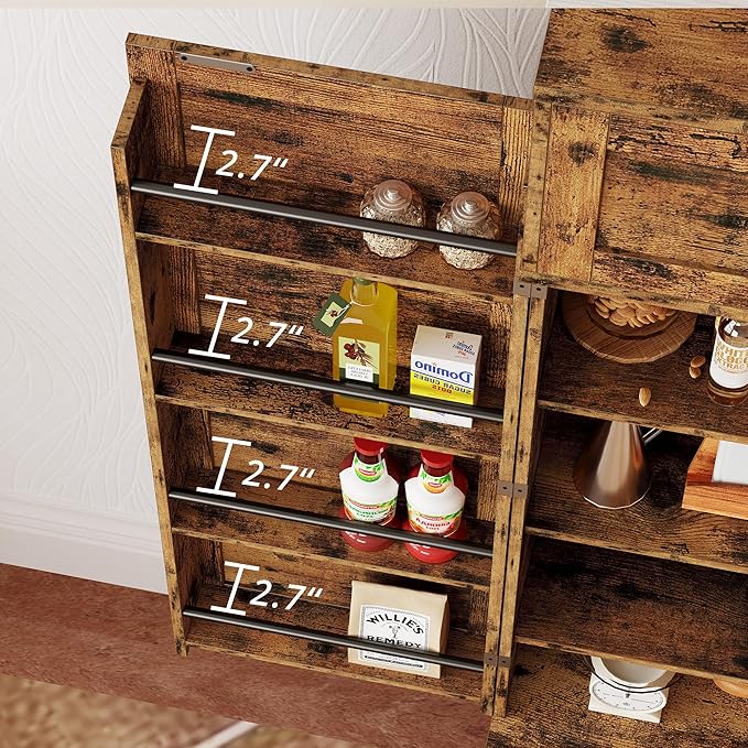 IRONCK Kitchen Pantry 72" Height, with 8 Hanging Shelves, 2 Drawers and Open Storage Cabinet, Freestanding Cupboard for Dining Room Living Room,Vintage Brown-Ruum Studio Home