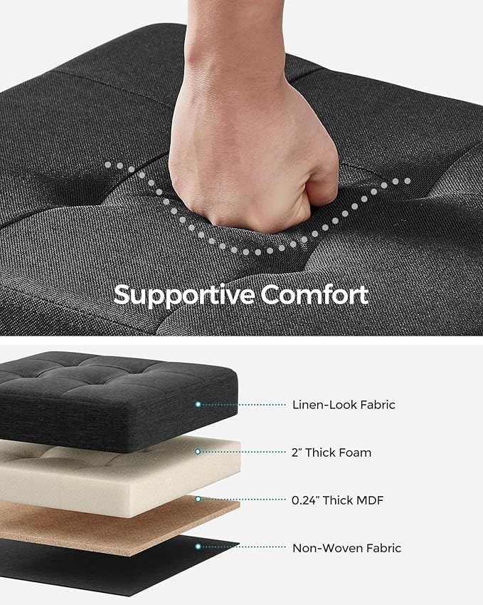 SONGMICS Storage Ottoman, Small Ottoman Foot Rest with Legs, 15 x 15 x 15.7 Inches Foot Stool, Load up to 660 lb, for Living Room, Bedroom, Dorm, Ink Black ULSF014B01-Ruum Studio Home