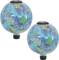 Sunnydaze Azul Terra 10" Crackled Glass Garden Gazing Globe with LED Solar Light - Set of 2-Ruum Studio Home