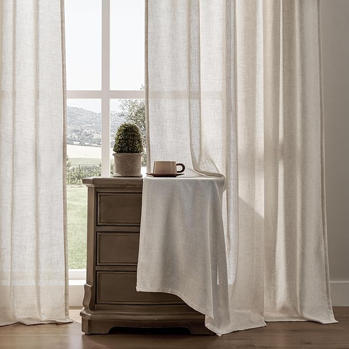 Joydeco Custom Linen Curtains for Living Room, Light Filtreing Curtain 1 Panel Light Filtering Rod Pocket Back Tab (Ecru, Custom Size)-Ruum Studio Home