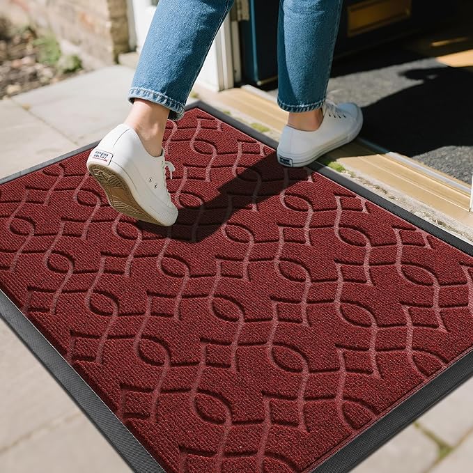 Yimobra Front Door Mat Outdoor Indoor 36x 24, All-Season, All-Weather, Heavy Duty Welcome Door Mats Outside Entrance, Non Slip Porch Patio Entrance Mat, Red-Ruum Studio Home