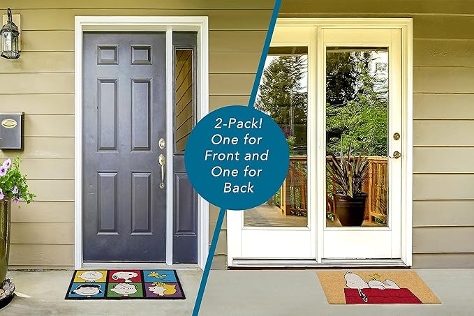 Gertmenian Peanuts Snoopy Coir Doormat - 2x3 Welcome Mat (2-Pack), Ideal for High Traffic Areas in Front Door, Garage, Entryway - House/Peanut Patch, 80003-Ruum Studio Home