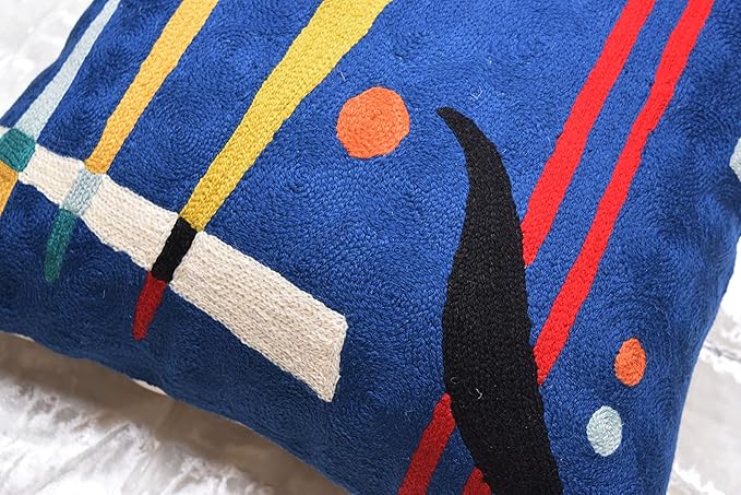 Kandinsky Abstract Pillow Cover - Blue | Modern Throw Pillows | Contemporary Chair Pillow | Modern Farmhouse Pillows | Modern Couch Pillow | Needlepoint Accent Cushion | Size 18x18-Ruum Studio Home