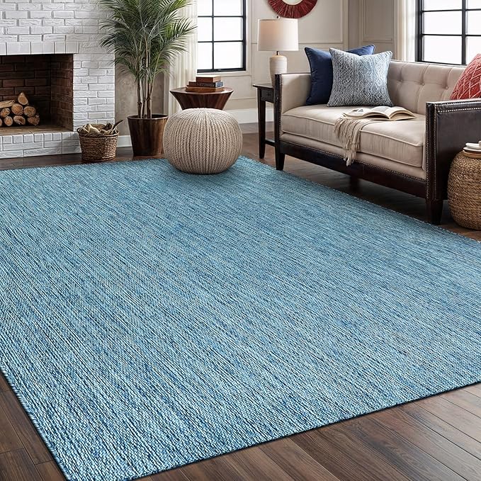 Washable Indoor Outdoor Rug 9x12 Weather Resistant Area Rugs Modern Solid for Porch Deck Balcony Backyard Patio Outside Carpet (9 X 12 Aqua Blue)-Ruum Studio Home