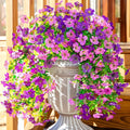 Artificial Faux Hanging Flowers Plants for Spring Outdoor Outside Decoration, 2 PCS Fake Silk Daisy with Eucalyptus UV Resistant Realistic Trailing Vines for Balcony Patio Porch (Darkpurple+Purple)-Ruum Studio Home