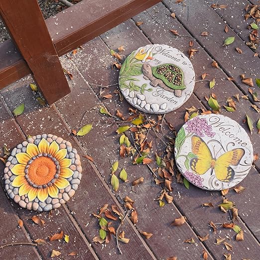 Garden Décor Stepping Stones Outdoor - Resin Butterfly Decorative Stone Bright Color Memories Pavers Outdoor for Garden Yard 9.5 * 9.5 * 0.5 Inch LC Lcdecohome-Ruum Studio Home