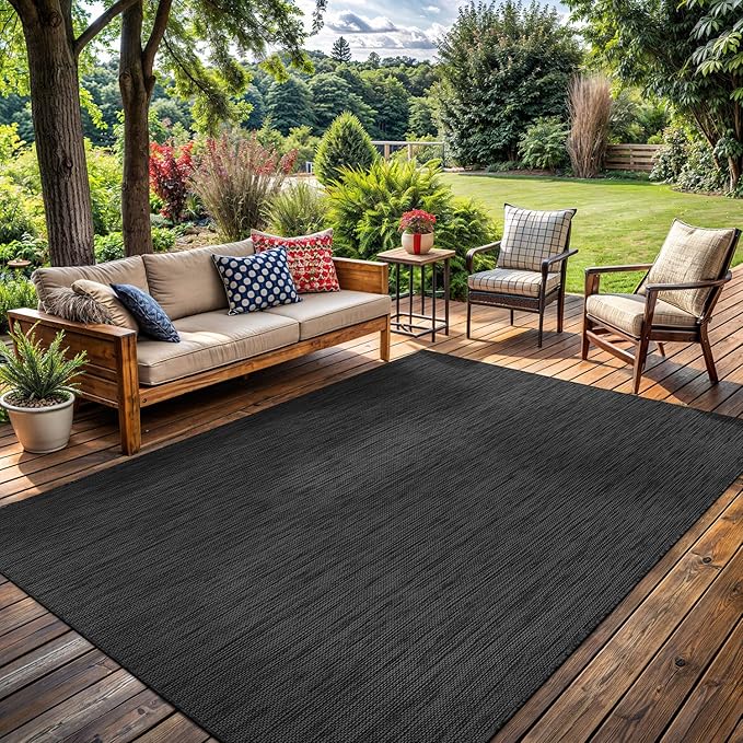 Washable Indoor Outdoor Rug 9x12 Weather Resistant Area Rugs Modern Solid for Porch Deck Balcony Backyard Patio Outside Carpet (9 X 12 Dark Grey)-Ruum Studio Home