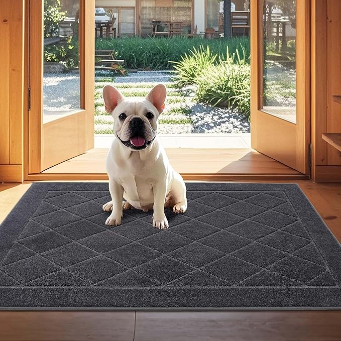 JSEI Dirt Trapper Door Mat 32"x48", Non-Slip Washable Entryway Mats, Dog Door Mat, Stain Resistant and Absorbent Floor Mats, Low Profile Welcome Mat for Front Back Door, Dark Grey-Ruum Studio Home