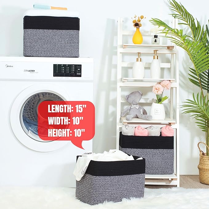 MINTWOOD Design 3-Pack Storage Baskets for Shelves, Playroom and Classroom Storage Basket, Book Basket, Decorative Storage Cube Bins, Woven Closet Organizers, Pantry and Shoe Organizer, Black Grey Mix-Ruum Studio Home
