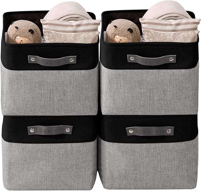 DECOMOMO Storage Baskets for Shelves - Fabric Closet Organizers and Storage Bins, Perfect Baskets for Organizing Closet Toys Nursery (Grey and Black, Large - 4 Pack)-Ruum Studio Home