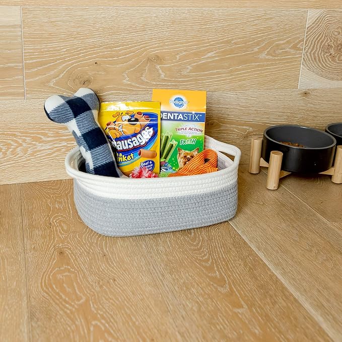 NaturalCozy 5-Piece Rectangle Storage Basket Set- Natural Cotton Rope Woven Baskets for Organizing! Small Basket for Montessori, Baby Nursery, Dog Toy Baskets, Cat Toy Box, Bathroom Organization Bin-Ruum Studio Home