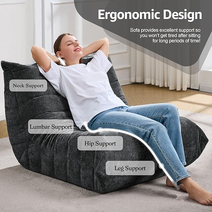 Bean Bag Chairs for Adults Giant Bean Bag Chair Memory Foam BeanBag Chair Big Bean Bag Sofa with Filler Faux Fur Fireside Beanbags Lazy Sofa for Living Room Bedroom Dorm Office (Darkgrey Chenille)-Ruum Studio Home