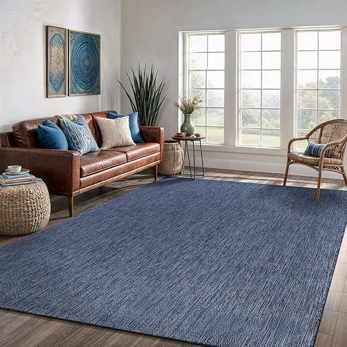 Washable Indoor Outdoor Rug 6x9 Weather Resistant Area Rugs Modern Solid for Porch Deck Balcony Backyard Patio Outside Carpet (6 X 9 Azure Blue)-Ruum Studio Home