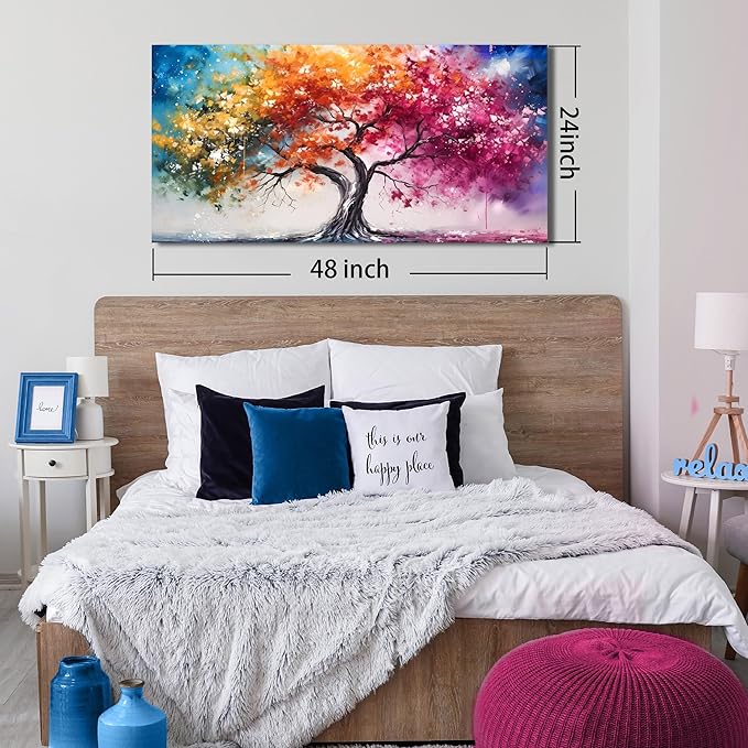 Alsingbago Large Colorful Tree Canvas Wall Art for Living Room Bedroom Home Office Orange and Pink Tree Picture Modern Artwork Ready to Hang Size 24x48-Ruum Studio Home