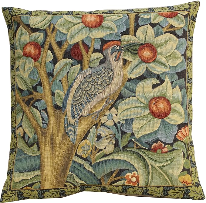 Charlotte Home Furnishings Throw Pillow Covers, Decorative Boho Pillow Covers for Couch, Living Room, Black Woodpecker Square Cushion Cases 18x18 in, European Cotton Jacquard Woven, Cozy Bedroom Decor-Ruum Studio Home