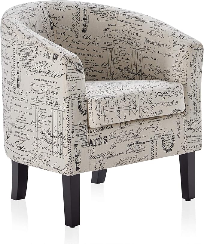 BELLEZE Accent Barrel Chair, Linen Round Chair Club Tub Sofa Corner Chair with Flared Legs and Cozy Soft Padding for Living Room Bedroom Waiting Room - Black & Beige-Ruum Studio Home