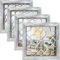 4pcs Farmhouse Wall Mirror with Carved Floral Design -Rustic Mirror Decor for Home, 12x12 inch(Grey)-Ruum Studio Home