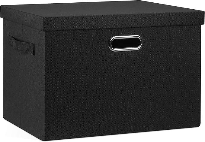 Large 17" 36 Quart Collapsible Stackable Storage Bins with Lids, 1 Pack Black Foldable Fabric Closet Storage Boxes with Lids, 4 Handles Heavy-duty Linen Cube Baskets for Bedroom-Ruum Studio Home