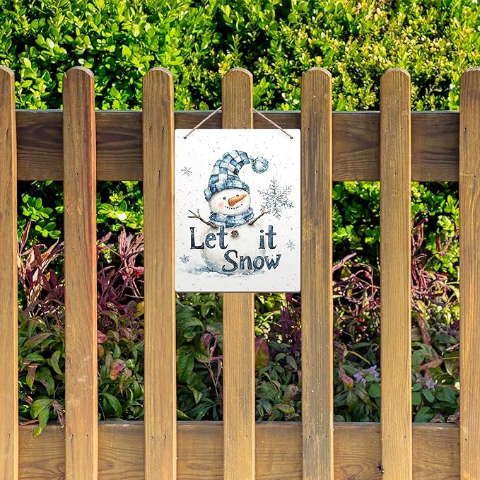 Winter Snowman Hanging Wooden Signs 12x6, Let It Snow Signs, Winter Wall Decor, Winter Door Decor, Blue Snowman Winter Snowflakes Home Room Office Hanging Wall Decor-Ruum Studio Home