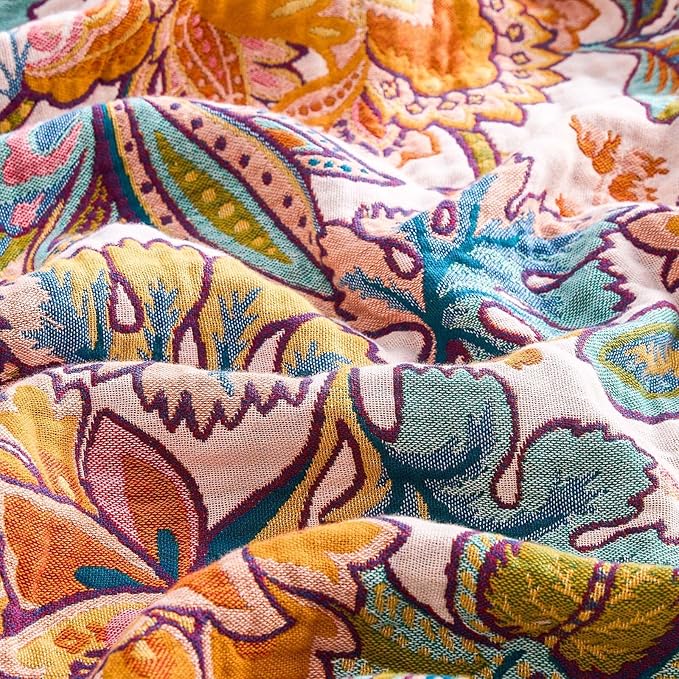 Boho Throw Blanket for Bed, 100% Cotton Soft Rustic Quilt Fall Blanket, 80"x90" Floral Printed Farmhouse Decor Bed Blankets, All Season Rustic Reversible Bohemian Throw Quilt-Ruum Studio Home