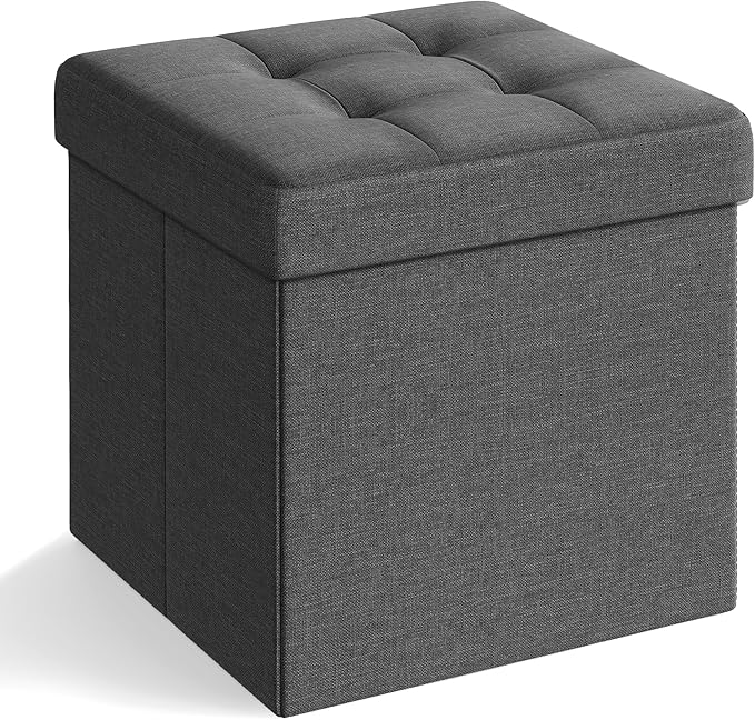 SONGMICS Folding Storage Ottoman Bench，38 x 38 x 38 cm， Ottoman Foot Rest, End of Bed Bench, Storage Chest, Load 300 kg, for Living Room, Bedroom, Entryway, Dorm, Dark Gray ULSF27Z-Ruum Studio Home
