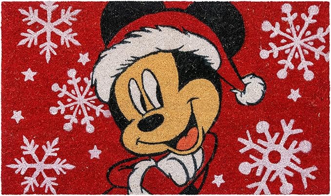 Gertmenian Disney Mouse Doormat Rug Retro Front Door Coir Mat Welcome Home Indoor Outdoor Entryway Carpet, 2-Pack 20x34, Mickey Happy Holidays/Snowflakes-Ruum Studio Home
