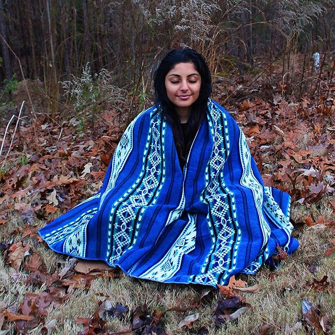 Off the Grid Inca Aztec Throw, Queen, King Blanket | Southwest Indian Navajo Boho Style | Native Cover for Camping, Bedding, Couch, Vanlife | Faux Alpaca, Lightweight, Hypoallergenic (Teal, Throw)-Ruum Studio Home