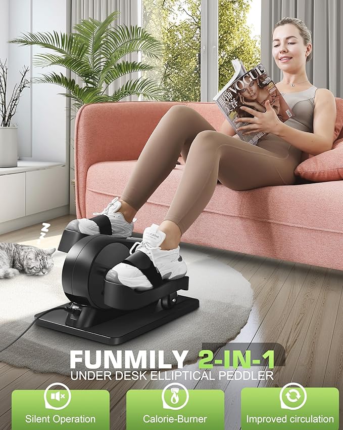 FUNMILY Under Desk Elliptical Machine, Large LCD Ellipse Leg Exerciser as Seen on TV, While Sitting for Seniors/Adults, 100% Pre-Assembled Exercise Equipment with Remote & Magnetic Storage-Ruum Studio Home