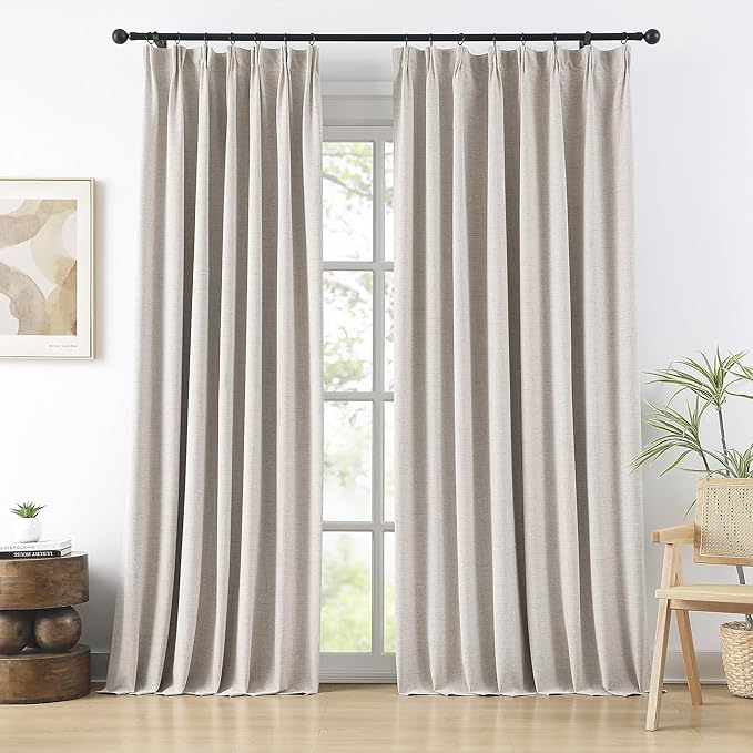 RAIN CITY Extra Wide Room Divider Curtains 105 Inch Long 2 Panels,Custom Made Noise Reduction Curtains for Large Window Track System Curtain Panels Back Tab Pleat Tape with Hooks, Beige 70x105-Ruum Studio Home