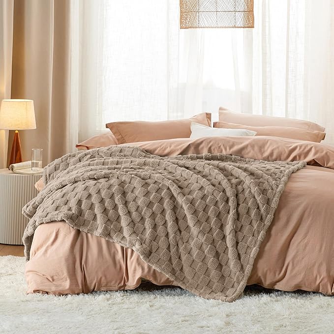 Bedsure GentleSoft Light Taupe Throw Blanket for Couch - Checkered Fleece Blankets Gifts for Women Men Girls, Cute Soft Cozy Throw for Bedroom Home Decor Gifts, 50x60 Inches-Ruum Studio Home