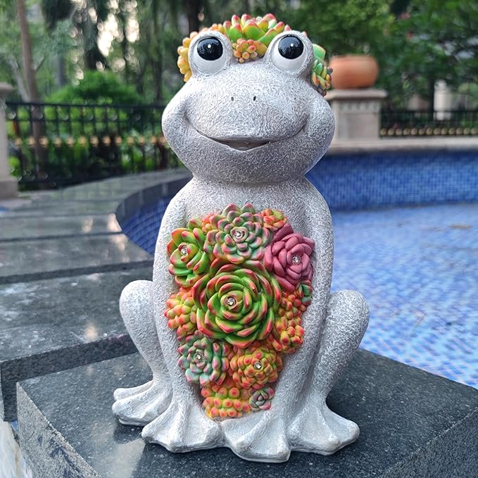 Large Frog Solar Garden Outdoor Statues with Succulent and 8 LED Lights,Outside Solar Frog Art Decor for Lawn,Yard, Balcony Ornament-Ruum Studio Home