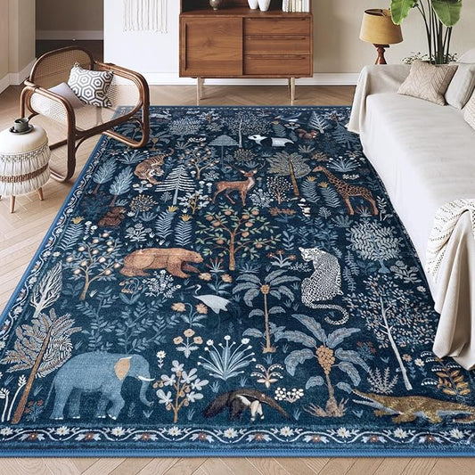 OJIA Jungle Print Rugs for Living Room 8x10 Washable Area Rugs for Bedroom, Modern Non-Slip Ultra-Thin Soft Large Carpet Non-Shedding Nursery Rug for Teens Kids Playroom Dining Room Home Decor-Ruum Studio Home