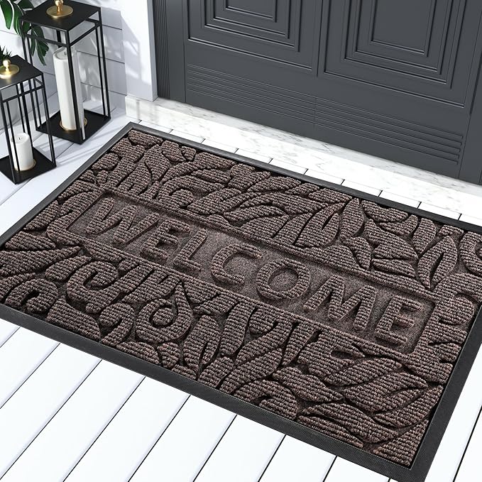 Yimobra Welcome Door Mat Outdoor Indoor, Non Slip Front Doormats, Heavy Duty Rubber Backing, Low-Profile Entrance Mat, Absorbent Resist Dirt, Easy Clean Patio Garage Floor Mats, 29.5 x 17, Brown-Ruum Studio Home