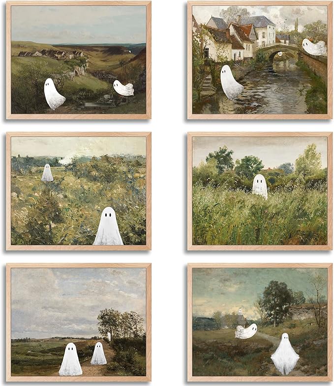 LANCHI95 6 Pcs 8x10 In Halloween Wall Art Prints, Vintage Witch Posters, Cute Ghost Pictures for Bedroom Decor (UNFRAMED)-Ruum Studio Home